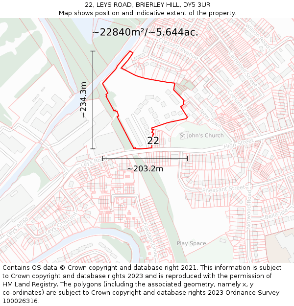 22, LEYS ROAD, BRIERLEY HILL, DY5 3UR: Plot and title map