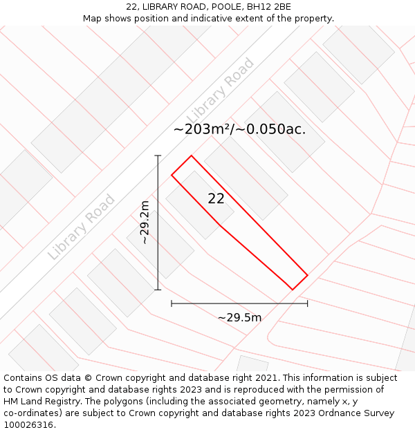 22, LIBRARY ROAD, POOLE, BH12 2BE: Plot and title map