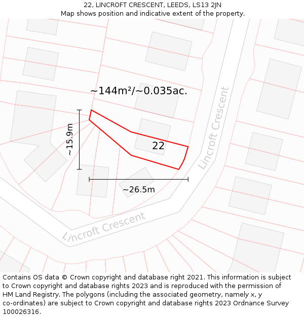 22, LINCROFT CRESCENT, LEEDS, LS13 2JN: Plot and title map