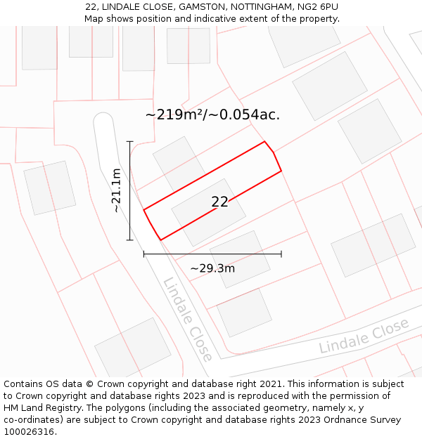 22, LINDALE CLOSE, GAMSTON, NOTTINGHAM, NG2 6PU: Plot and title map