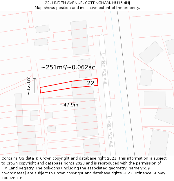 22, LINDEN AVENUE, COTTINGHAM, HU16 4HJ: Plot and title map