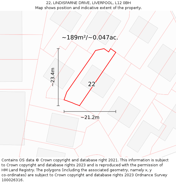 22, LINDISFARNE DRIVE, LIVERPOOL, L12 0BH: Plot and title map