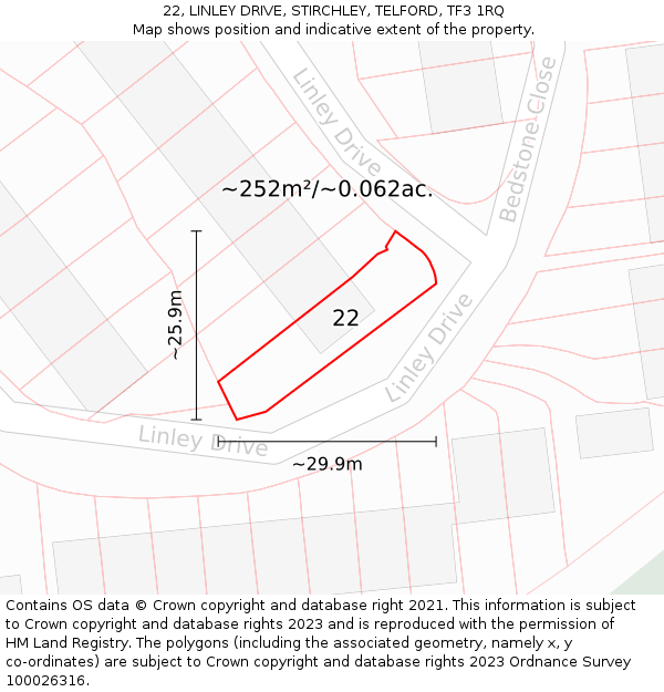 22, LINLEY DRIVE, STIRCHLEY, TELFORD, TF3 1RQ: Plot and title map