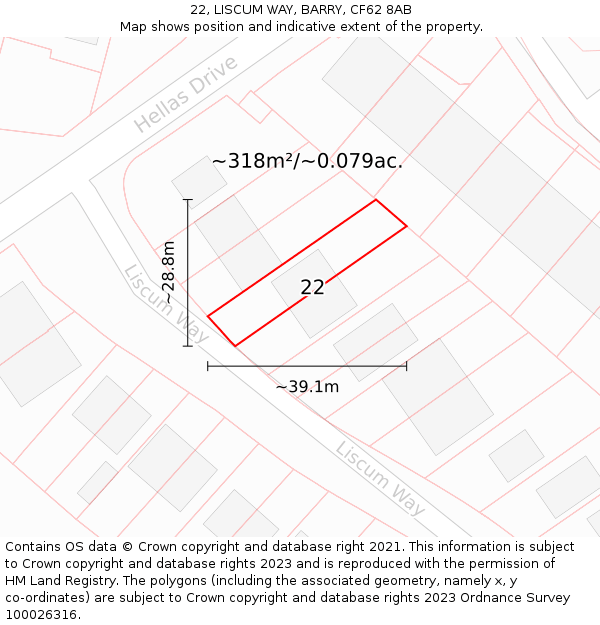 22, LISCUM WAY, BARRY, CF62 8AB: Plot and title map