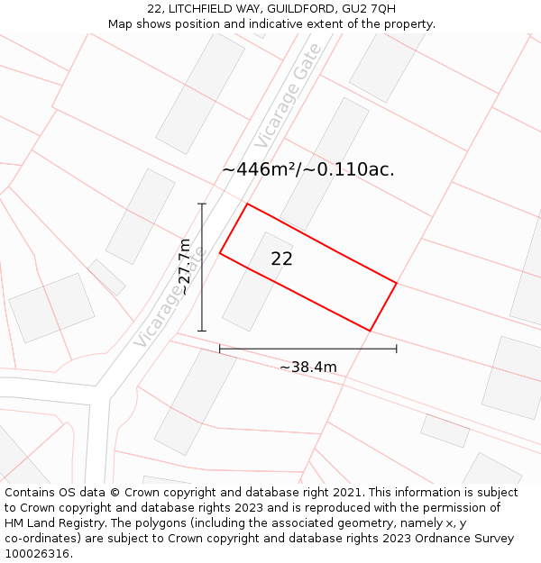 22, LITCHFIELD WAY, GUILDFORD, GU2 7QH: Plot and title map