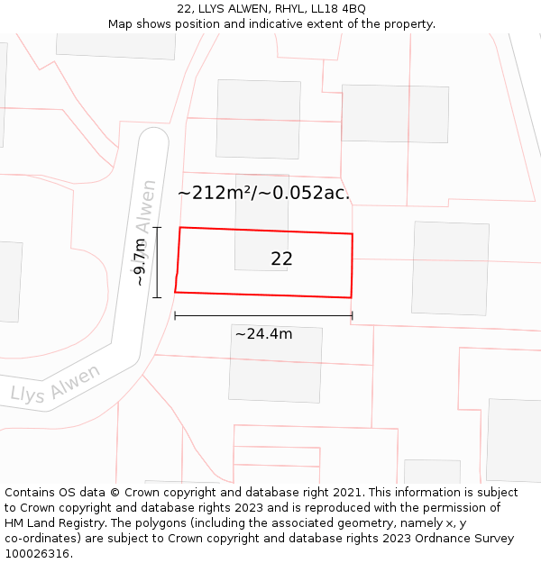 22, LLYS ALWEN, RHYL, LL18 4BQ: Plot and title map