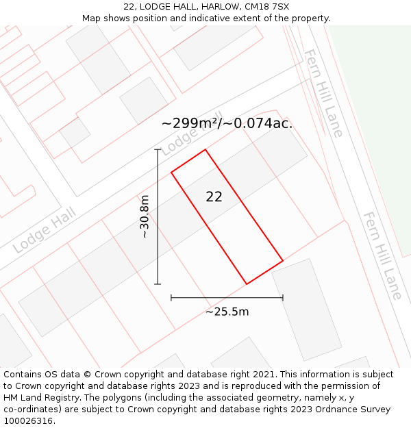 22, LODGE HALL, HARLOW, CM18 7SX: Plot and title map