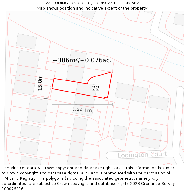 22, LODINGTON COURT, HORNCASTLE, LN9 6RZ: Plot and title map