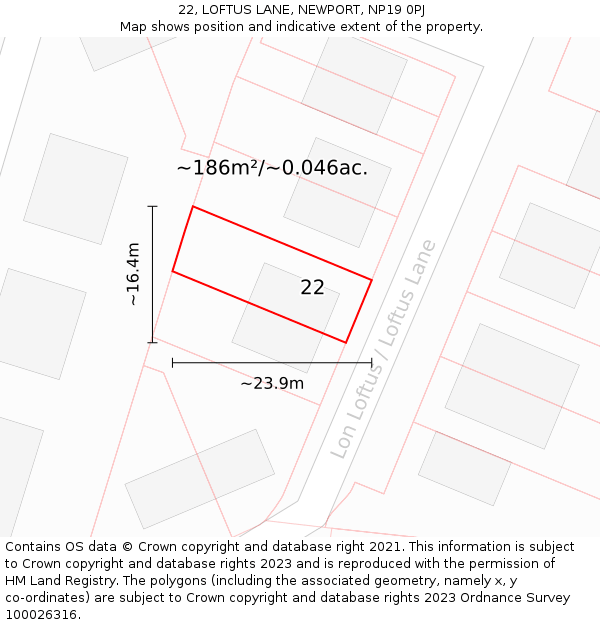 22, LOFTUS LANE, NEWPORT, NP19 0PJ: Plot and title map