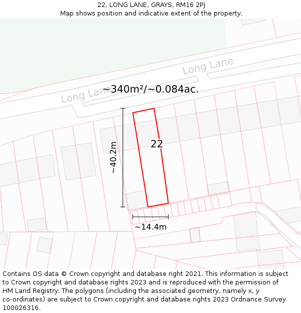 22, LONG LANE, GRAYS, RM16 2PJ: Plot and title map