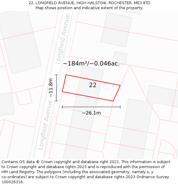 22, LONGFIELD AVENUE, HIGH HALSTOW, ROCHESTER, ME3 8TD: Plot and title map