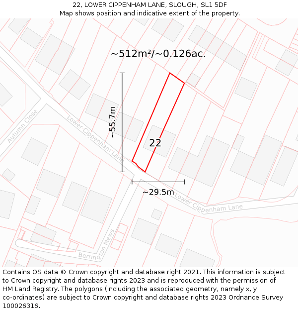 22, LOWER CIPPENHAM LANE, SLOUGH, SL1 5DF: Plot and title map