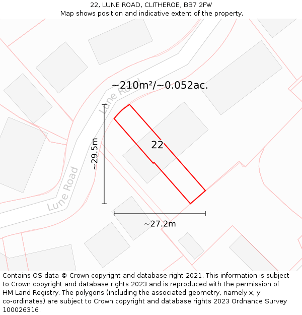 22, LUNE ROAD, CLITHEROE, BB7 2FW: Plot and title map