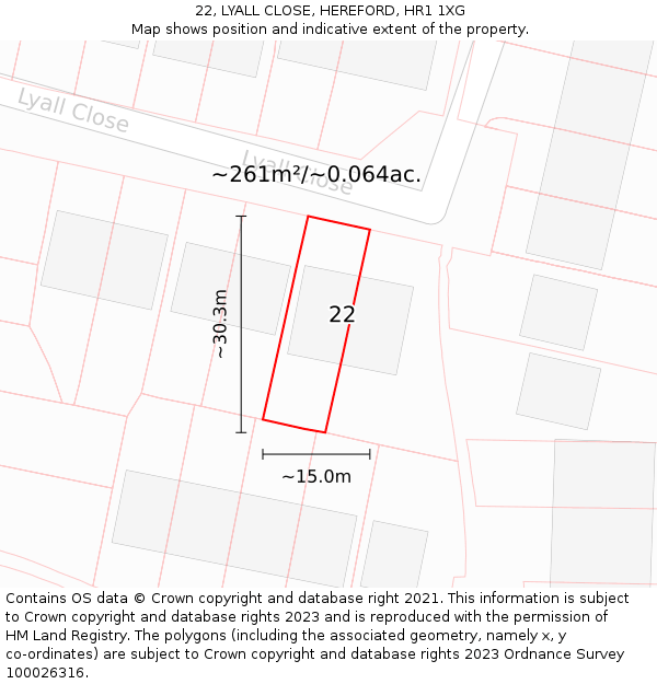 22, LYALL CLOSE, HEREFORD, HR1 1XG: Plot and title map