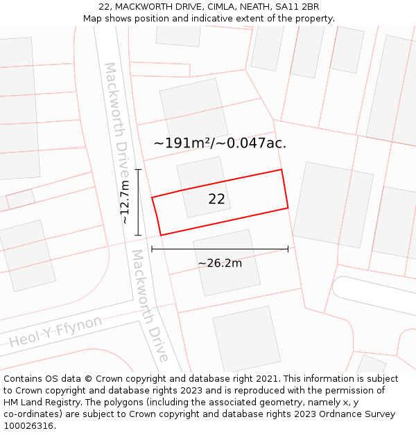 22, MACKWORTH DRIVE, CIMLA, NEATH, SA11 2BR: Plot and title map