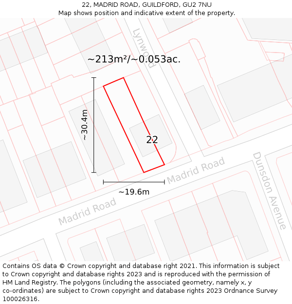 22, MADRID ROAD, GUILDFORD, GU2 7NU: Plot and title map