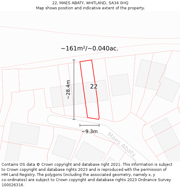 22, MAES ABATY, WHITLAND, SA34 0HQ: Plot and title map