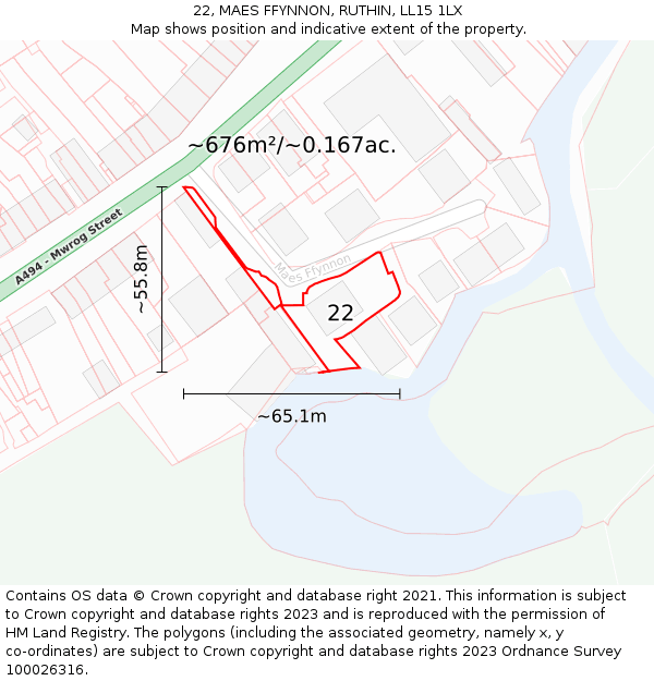 22, MAES FFYNNON, RUTHIN, LL15 1LX: Plot and title map