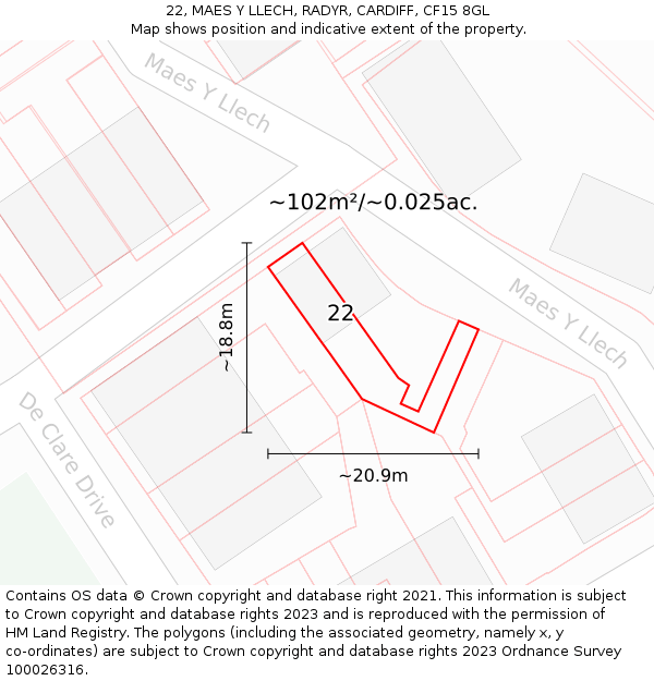 22, MAES Y LLECH, RADYR, CARDIFF, CF15 8GL: Plot and title map