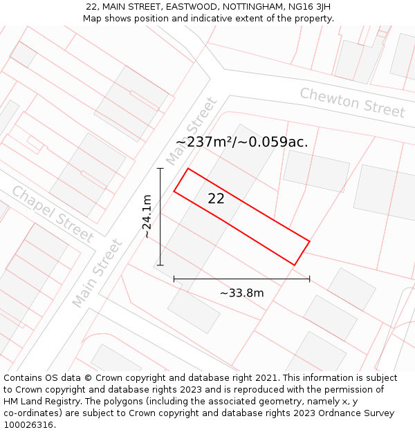 22, MAIN STREET, EASTWOOD, NOTTINGHAM, NG16 3JH: Plot and title map