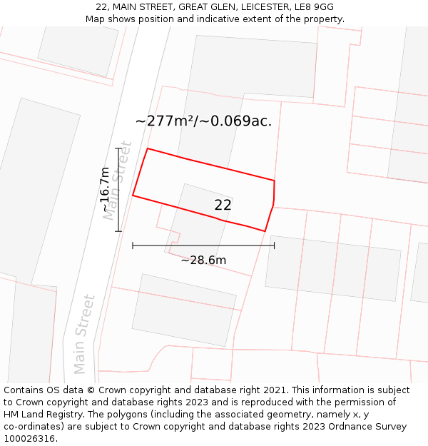 22, MAIN STREET, GREAT GLEN, LEICESTER, LE8 9GG: Plot and title map