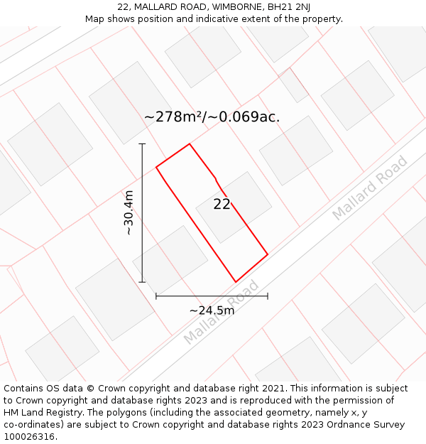 22, MALLARD ROAD, WIMBORNE, BH21 2NJ: Plot and title map