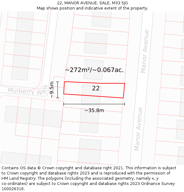 22, MANOR AVENUE, SALE, M33 5JG: Plot and title map