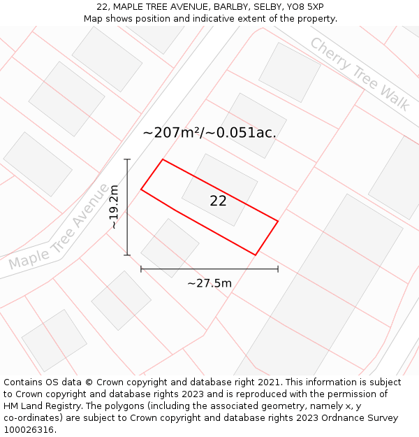 22, MAPLE TREE AVENUE, BARLBY, SELBY, YO8 5XP: Plot and title map