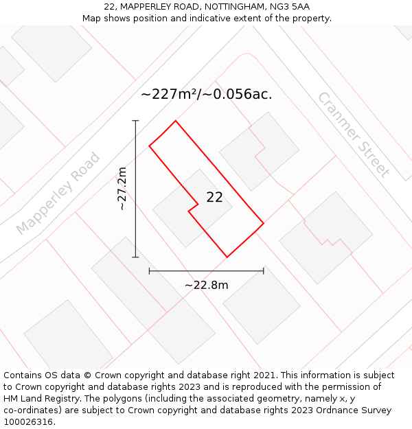 22, MAPPERLEY ROAD, NOTTINGHAM, NG3 5AA: Plot and title map