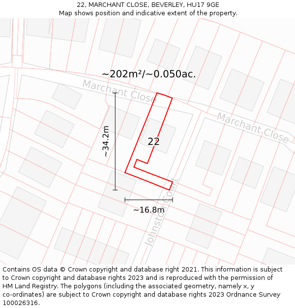 22, MARCHANT CLOSE, BEVERLEY, HU17 9GE: Plot and title map