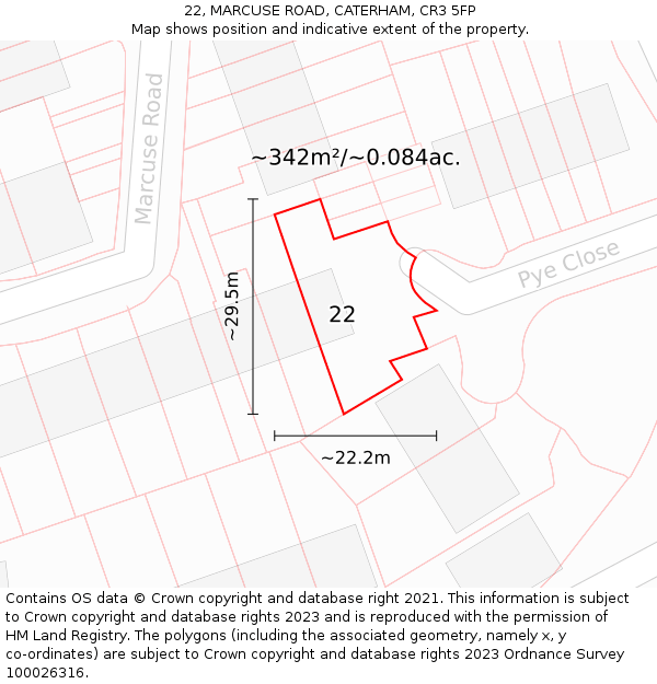 22, MARCUSE ROAD, CATERHAM, CR3 5FP: Plot and title map