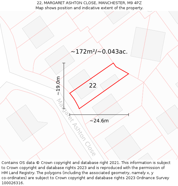 22, MARGARET ASHTON CLOSE, MANCHESTER, M9 4PZ: Plot and title map