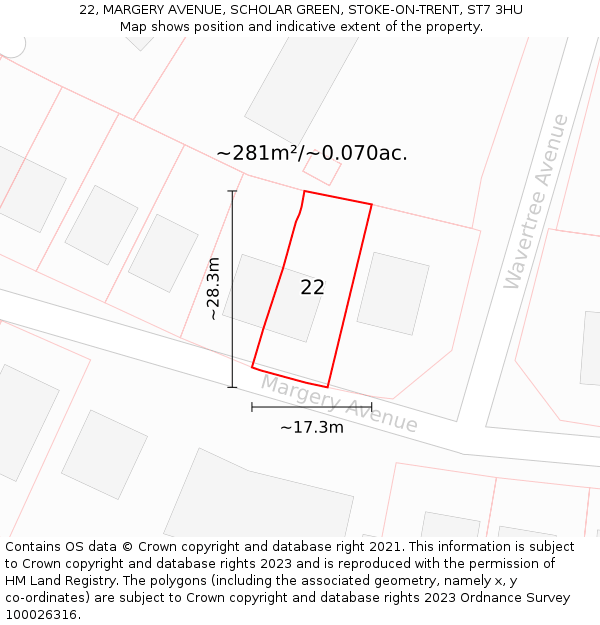 22, MARGERY AVENUE, SCHOLAR GREEN, STOKE-ON-TRENT, ST7 3HU: Plot and title map