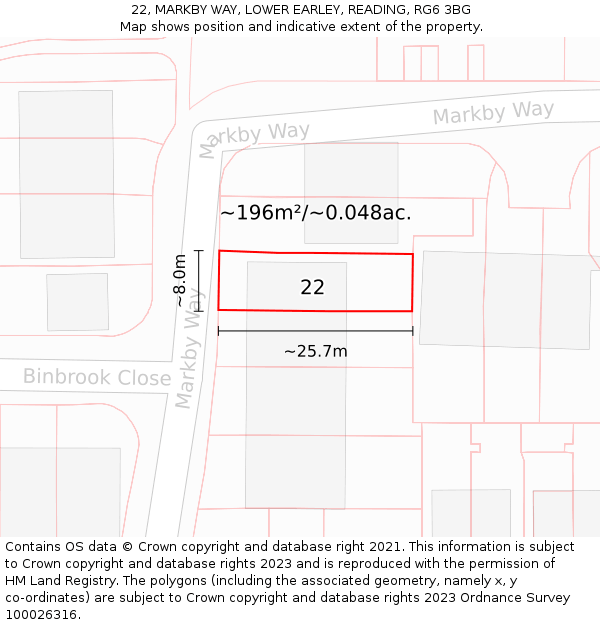 22, MARKBY WAY, LOWER EARLEY, READING, RG6 3BG: Plot and title map