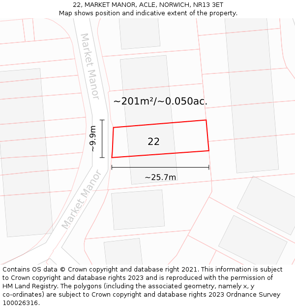 22, MARKET MANOR, ACLE, NORWICH, NR13 3ET: Plot and title map