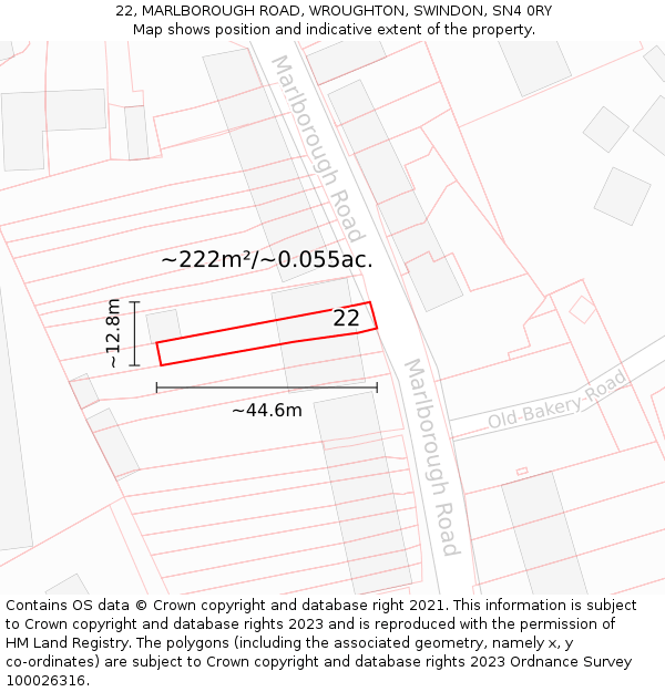 22, MARLBOROUGH ROAD, WROUGHTON, SWINDON, SN4 0RY: Plot and title map