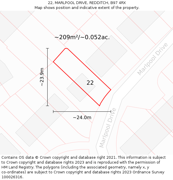 22, MARLPOOL DRIVE, REDDITCH, B97 4RX: Plot and title map