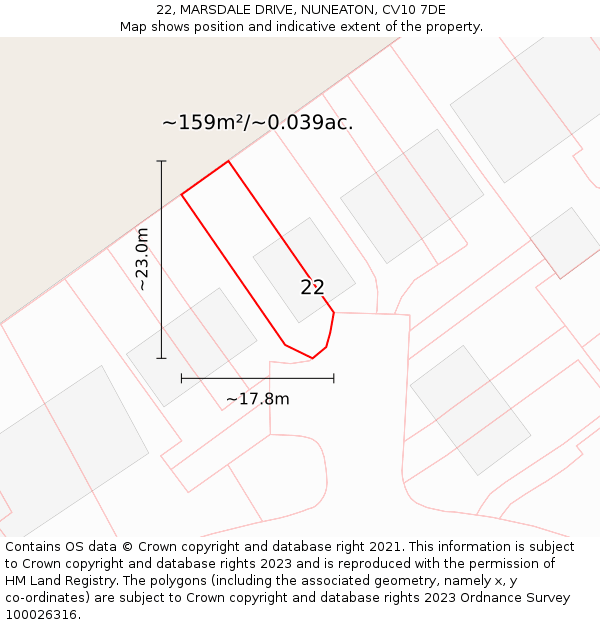 22, MARSDALE DRIVE, NUNEATON, CV10 7DE: Plot and title map