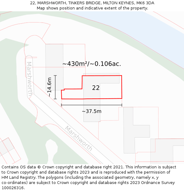 22, MARSHWORTH, TINKERS BRIDGE, MILTON KEYNES, MK6 3DA: Plot and title map