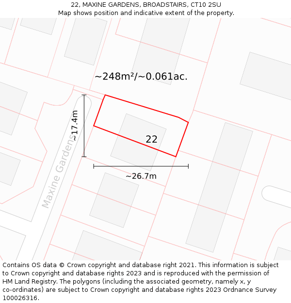 22, MAXINE GARDENS, BROADSTAIRS, CT10 2SU: Plot and title map