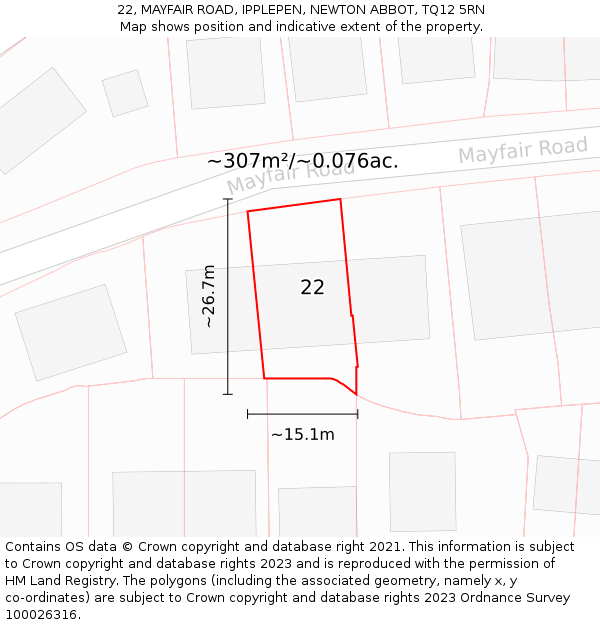 22, MAYFAIR ROAD, IPPLEPEN, NEWTON ABBOT, TQ12 5RN: Plot and title map