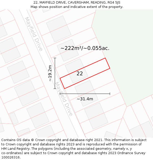 22, MAYFIELD DRIVE, CAVERSHAM, READING, RG4 5JS: Plot and title map