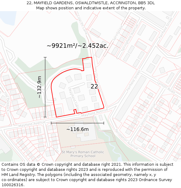 22, MAYFIELD GARDENS, OSWALDTWISTLE, ACCRINGTON, BB5 3DL: Plot and title map