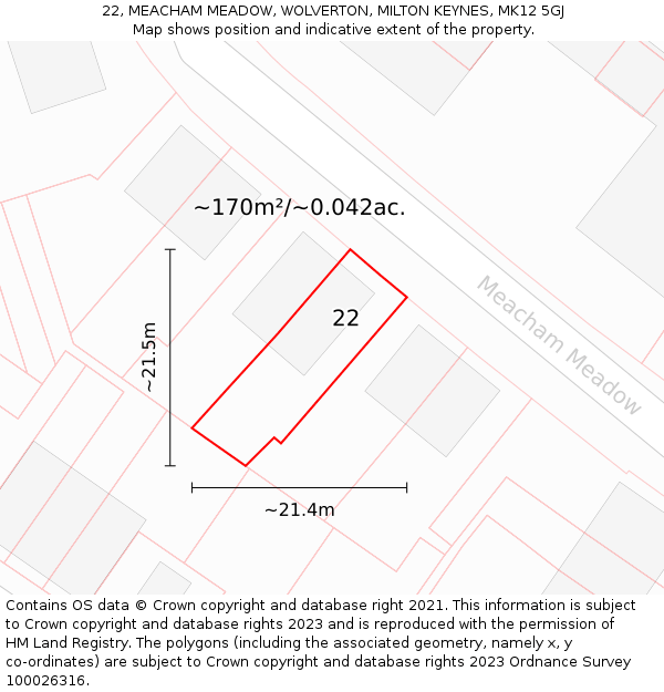 22, MEACHAM MEADOW, WOLVERTON, MILTON KEYNES, MK12 5GJ: Plot and title map