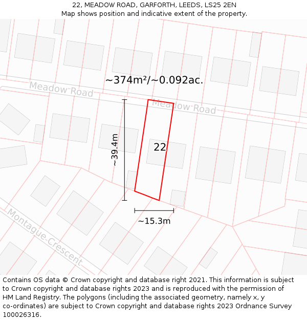 22, MEADOW ROAD, GARFORTH, LEEDS, LS25 2EN: Plot and title map