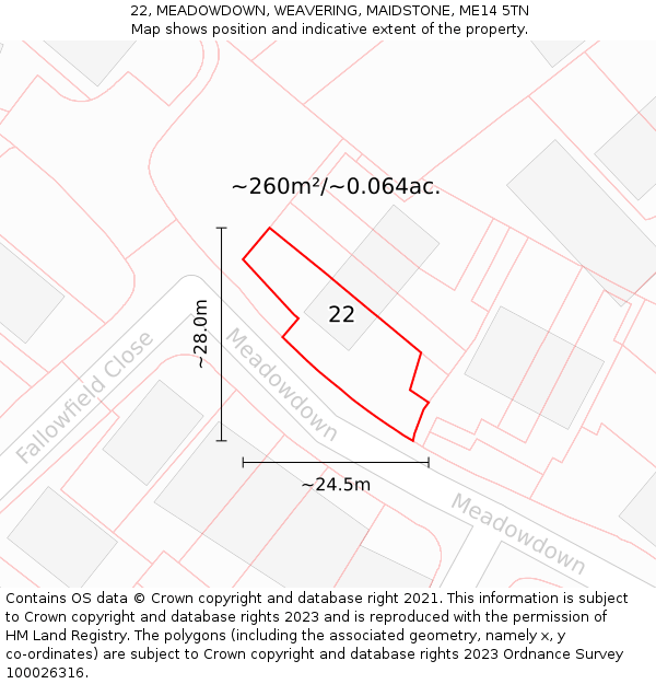 22, MEADOWDOWN, WEAVERING, MAIDSTONE, ME14 5TN: Plot and title map