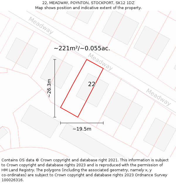 22, MEADWAY, POYNTON, STOCKPORT, SK12 1DZ: Plot and title map