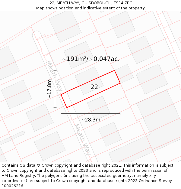 22, MEATH WAY, GUISBOROUGH, TS14 7PG: Plot and title map