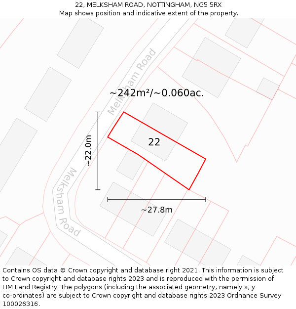 22, MELKSHAM ROAD, NOTTINGHAM, NG5 5RX: Plot and title map