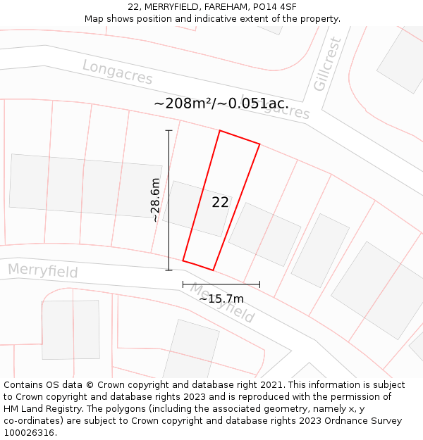 22, MERRYFIELD, FAREHAM, PO14 4SF: Plot and title map